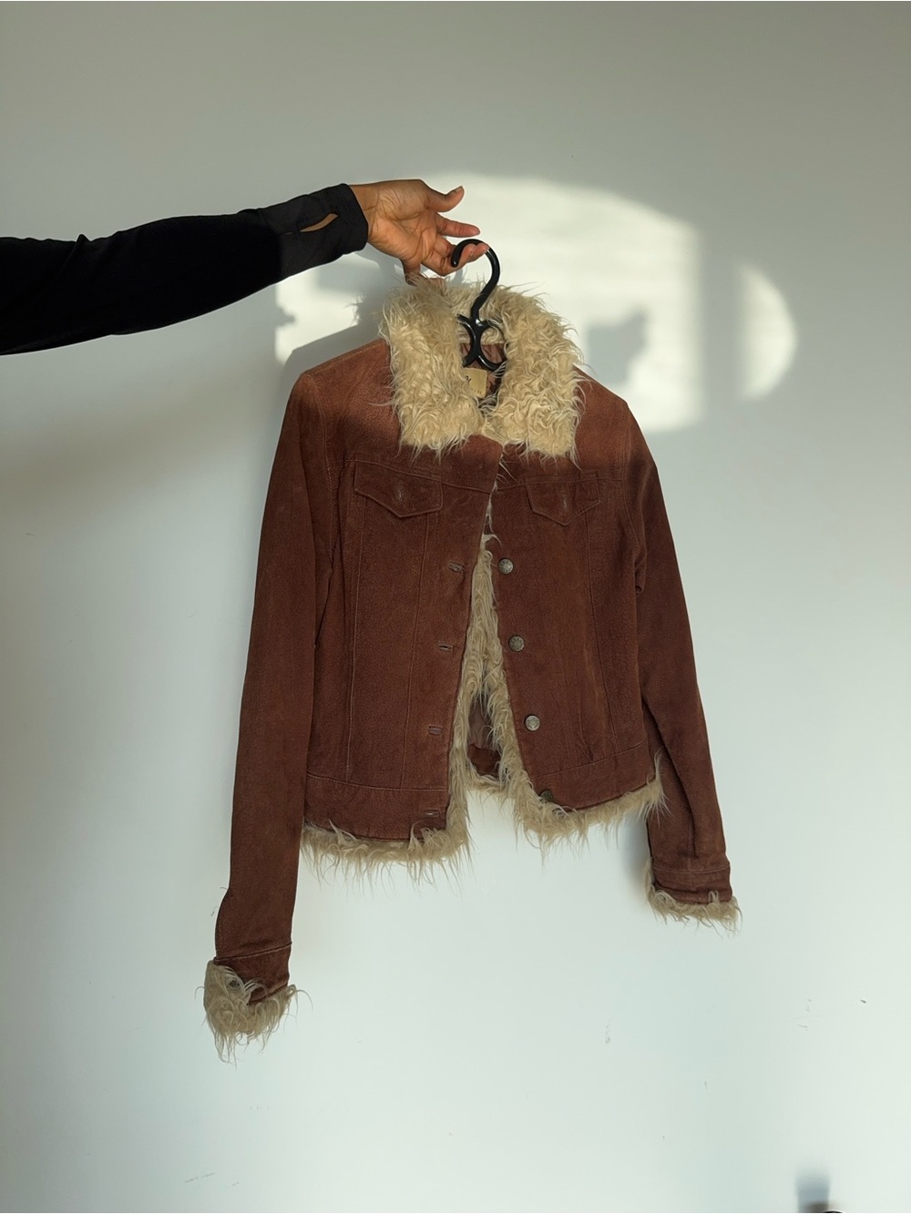Brown Faux-Suede Jacket with Cream Faux-Fur Trim